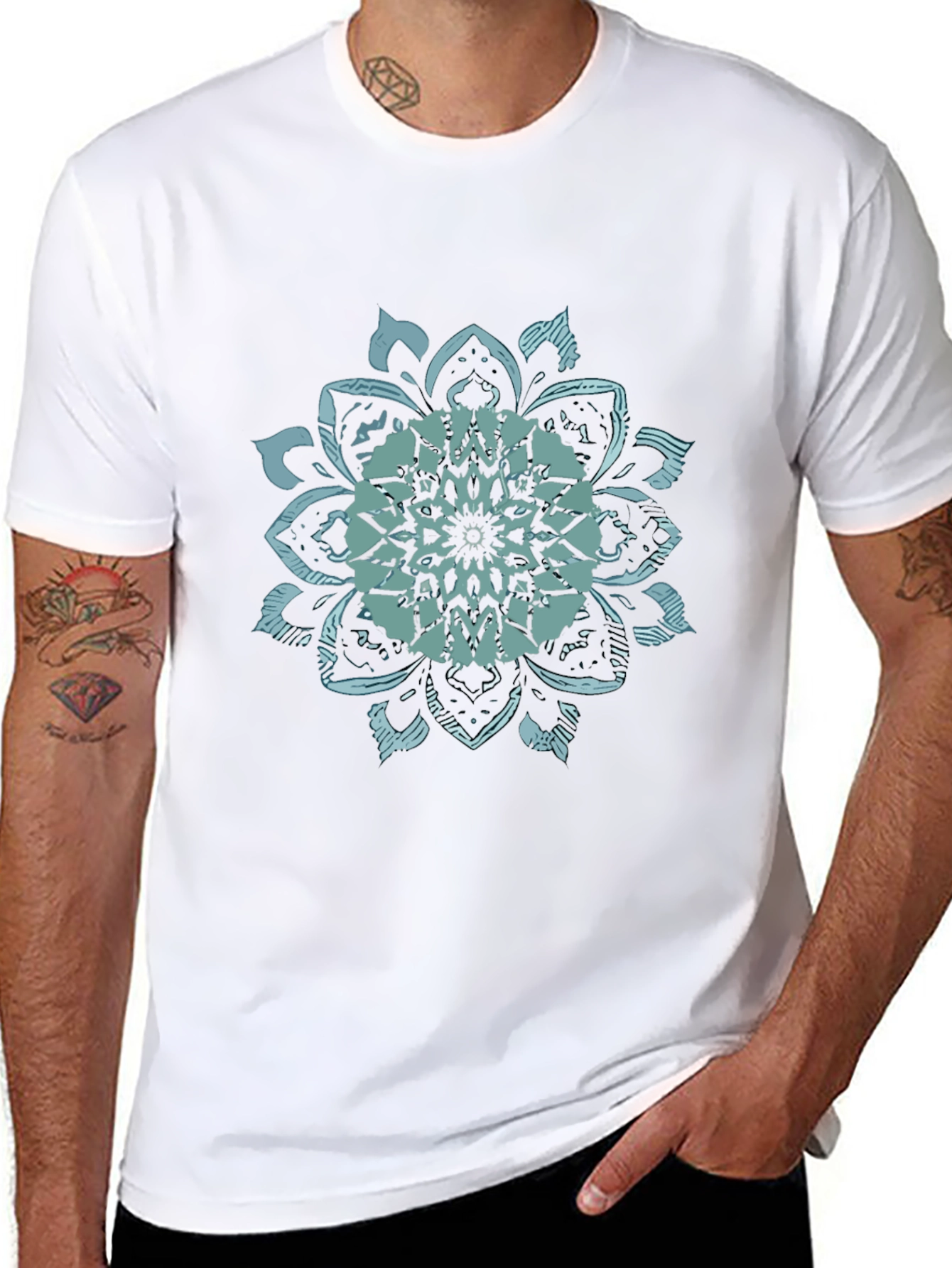 Mens Black T-Shirt with Mandala Graphic Print