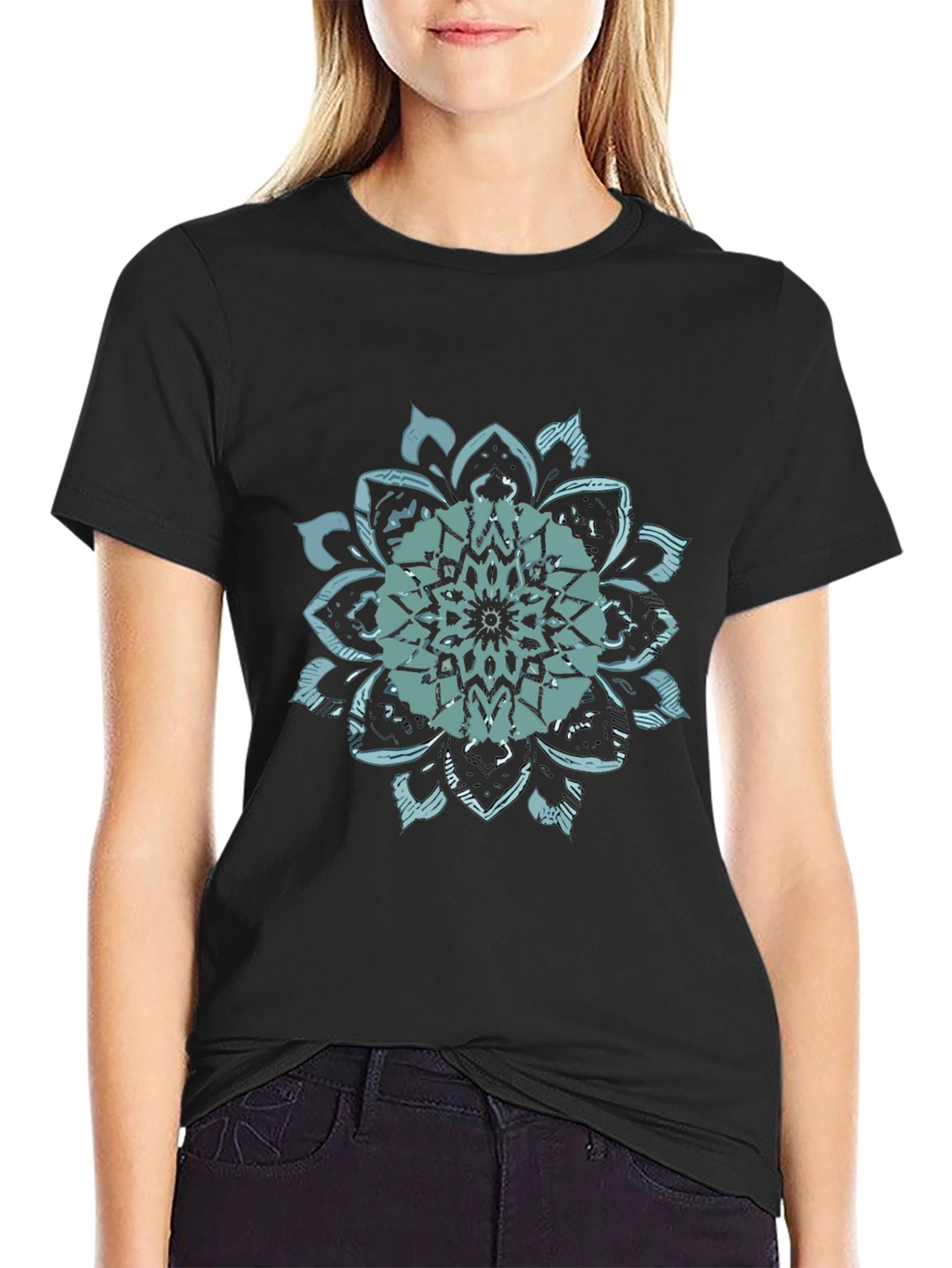 Mens Black T-Shirt with Mandala Graphic Print