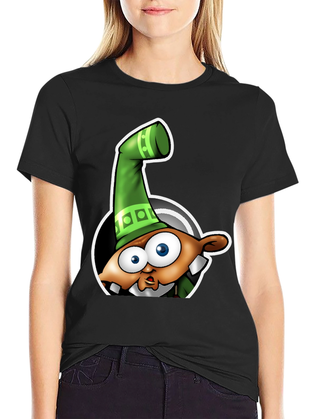 Cartoon Character Graphic Tee - Black