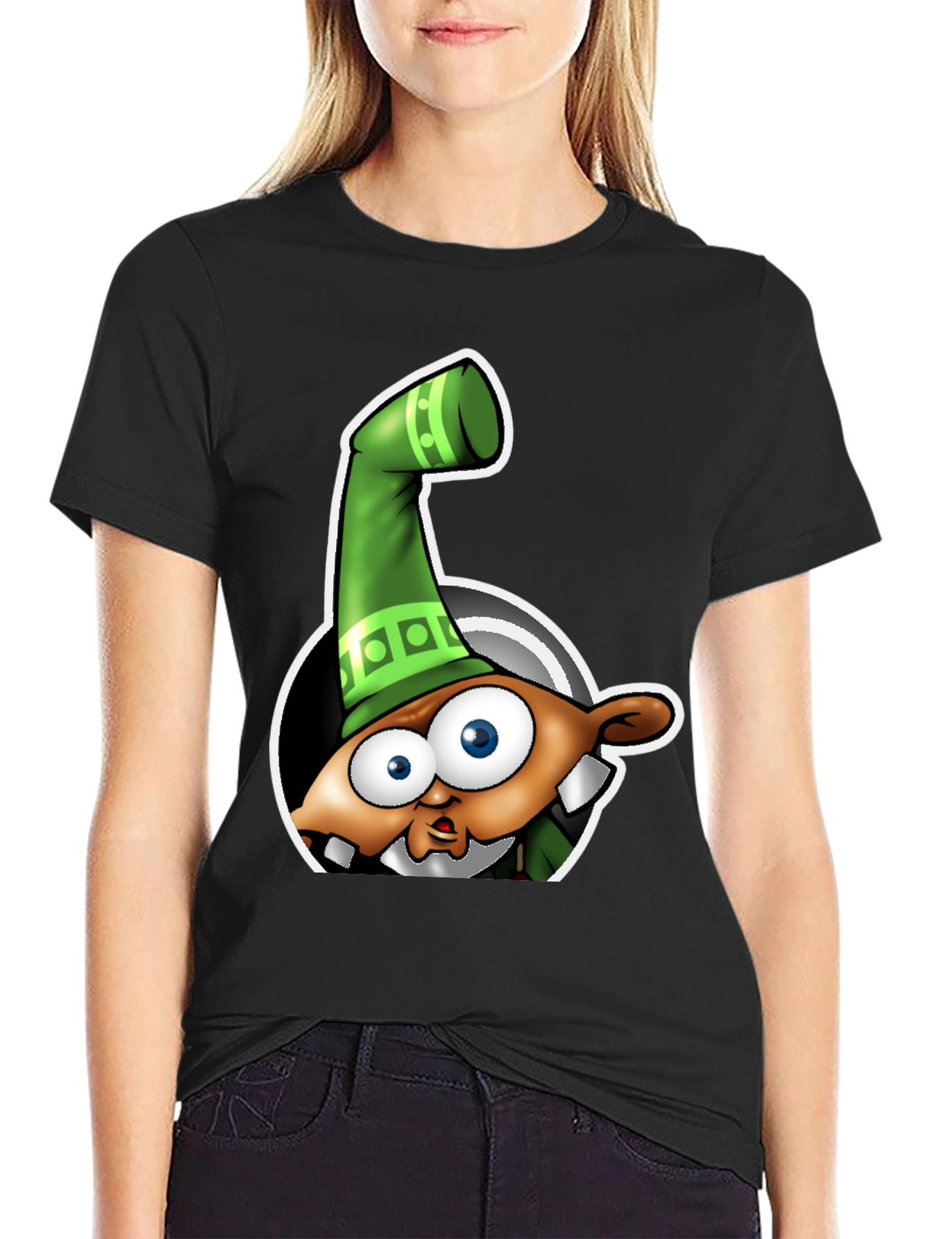 Cartoon Character Graphic Tee - Black
