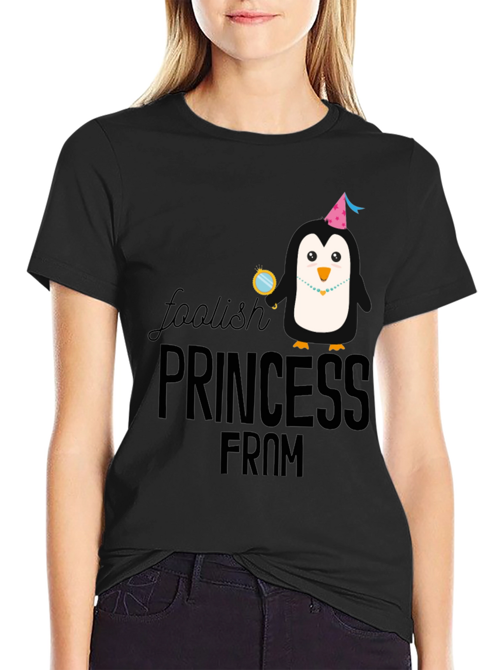 Foolish Princess Penguin Graphic Tee - Black