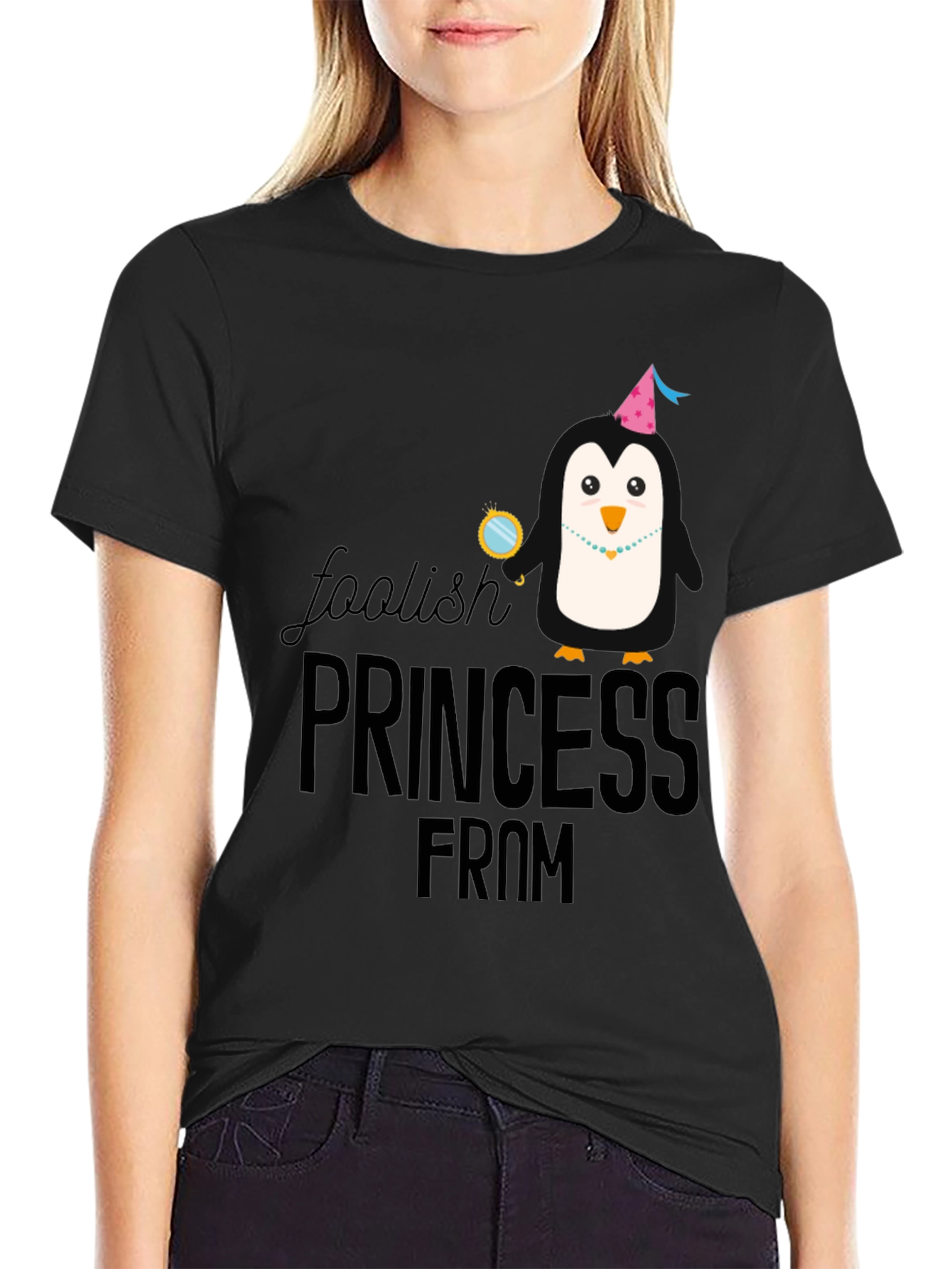 Foolish Princess Penguin Graphic Tee - Black
