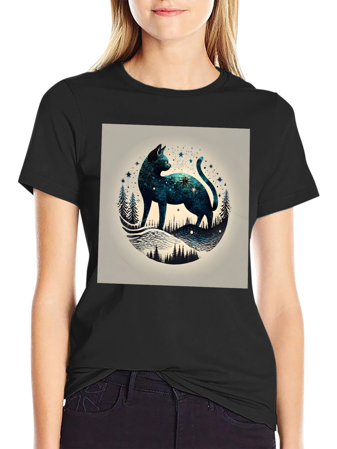 Celestial Cat T-Shirt - Galaxy Design
