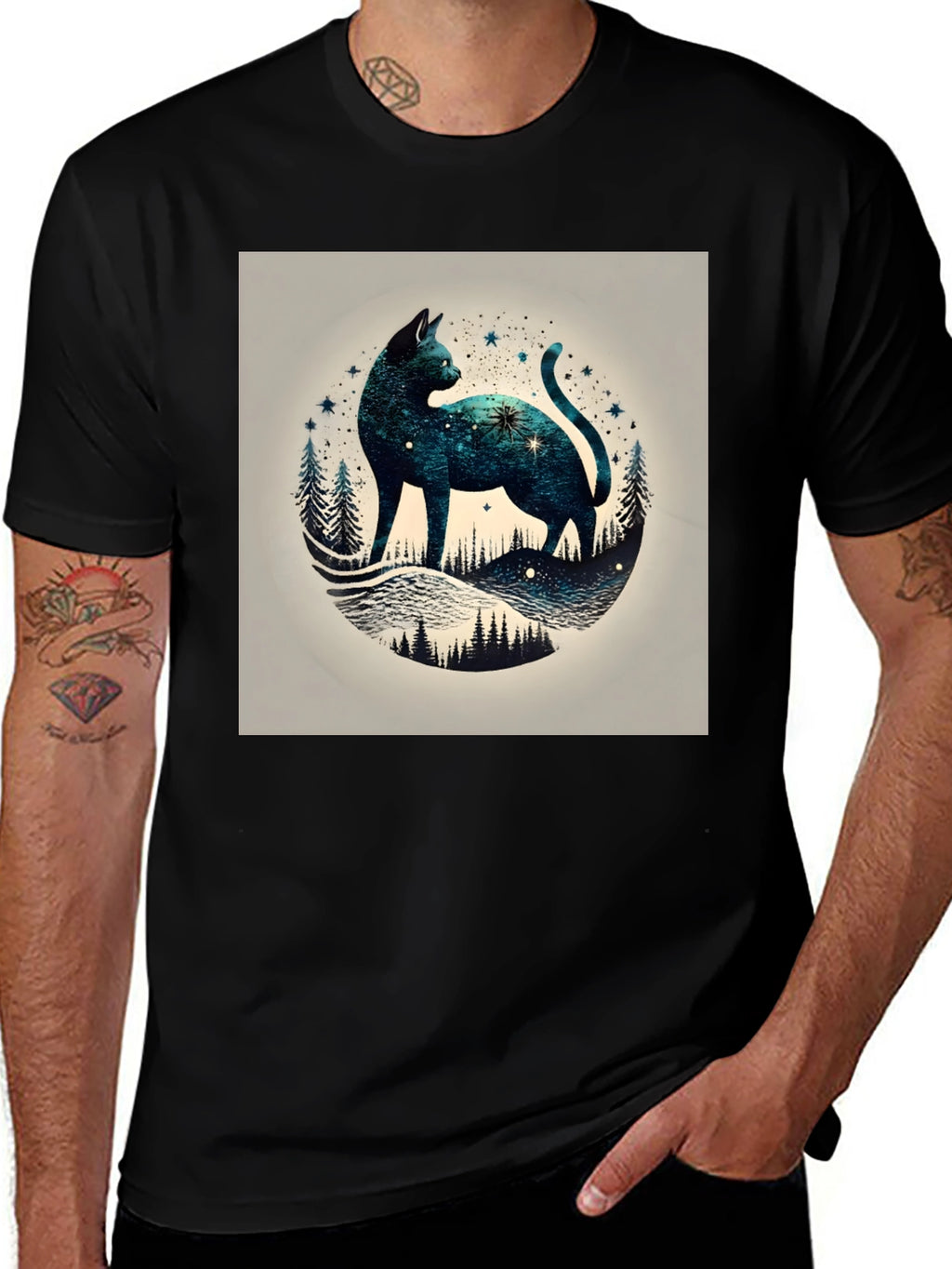 Celestial Cat T-Shirt - Galaxy Design