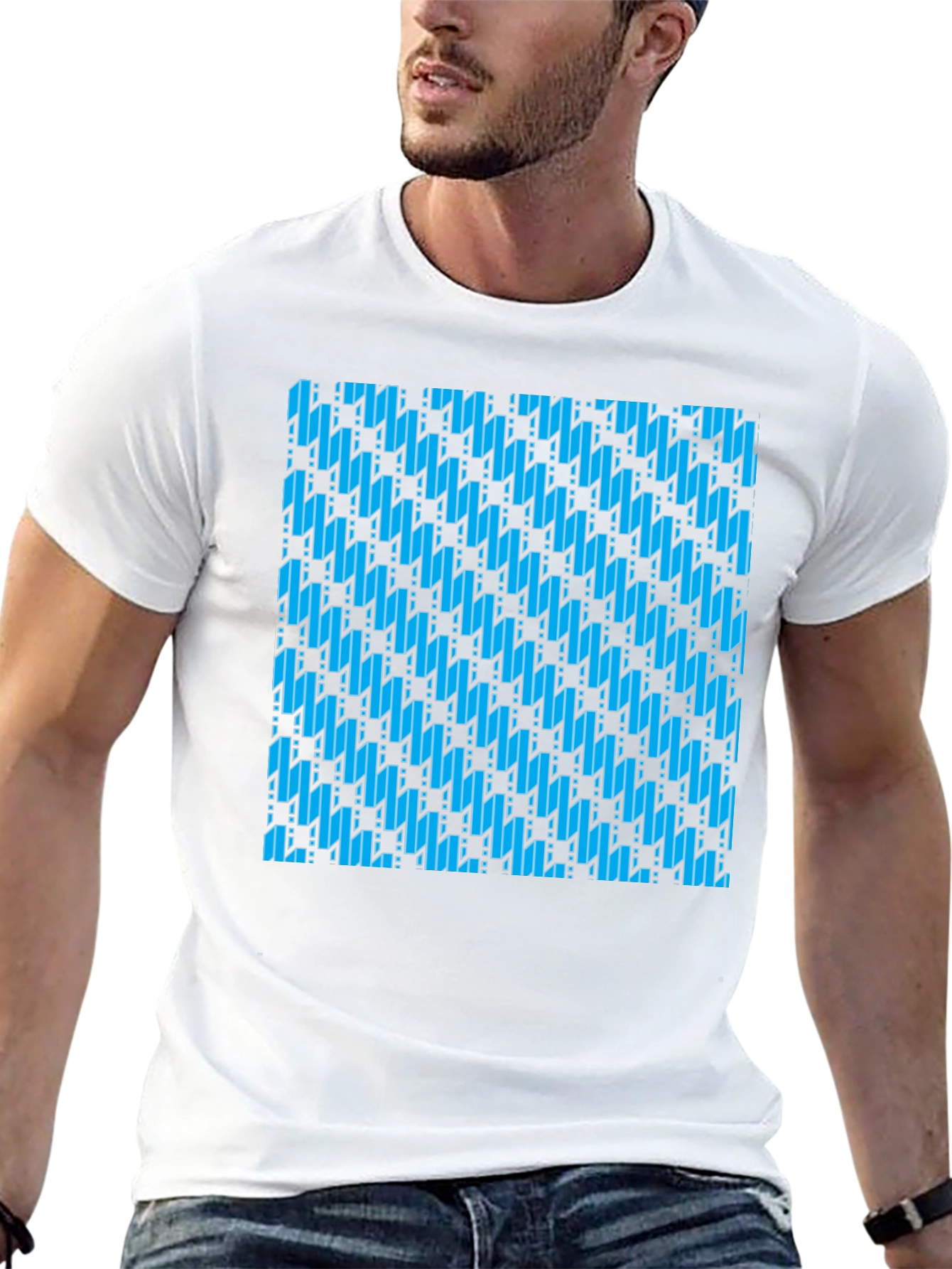 Blue Patterned Black T-Shirt