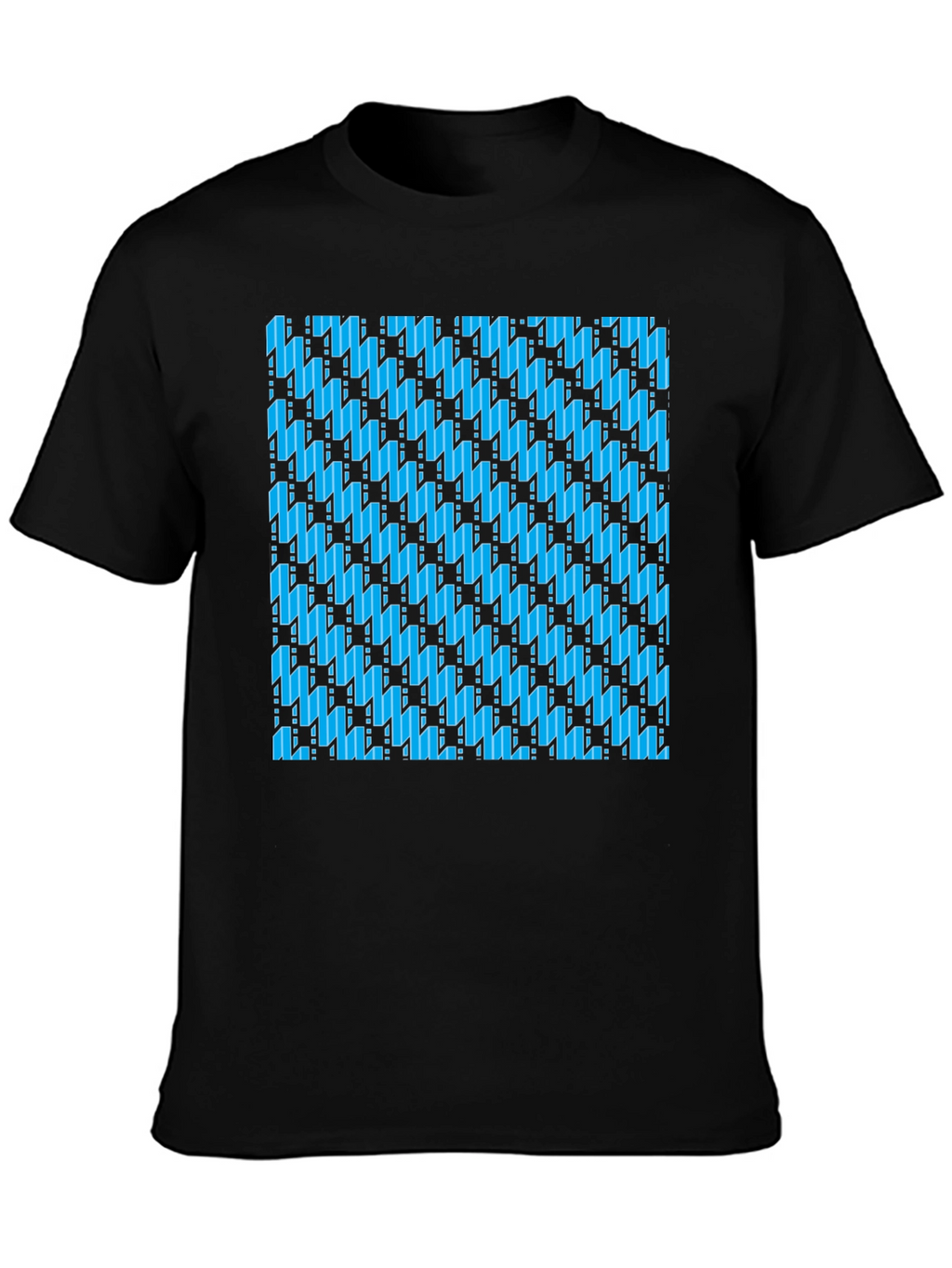 Blue Patterned Black T-Shirt