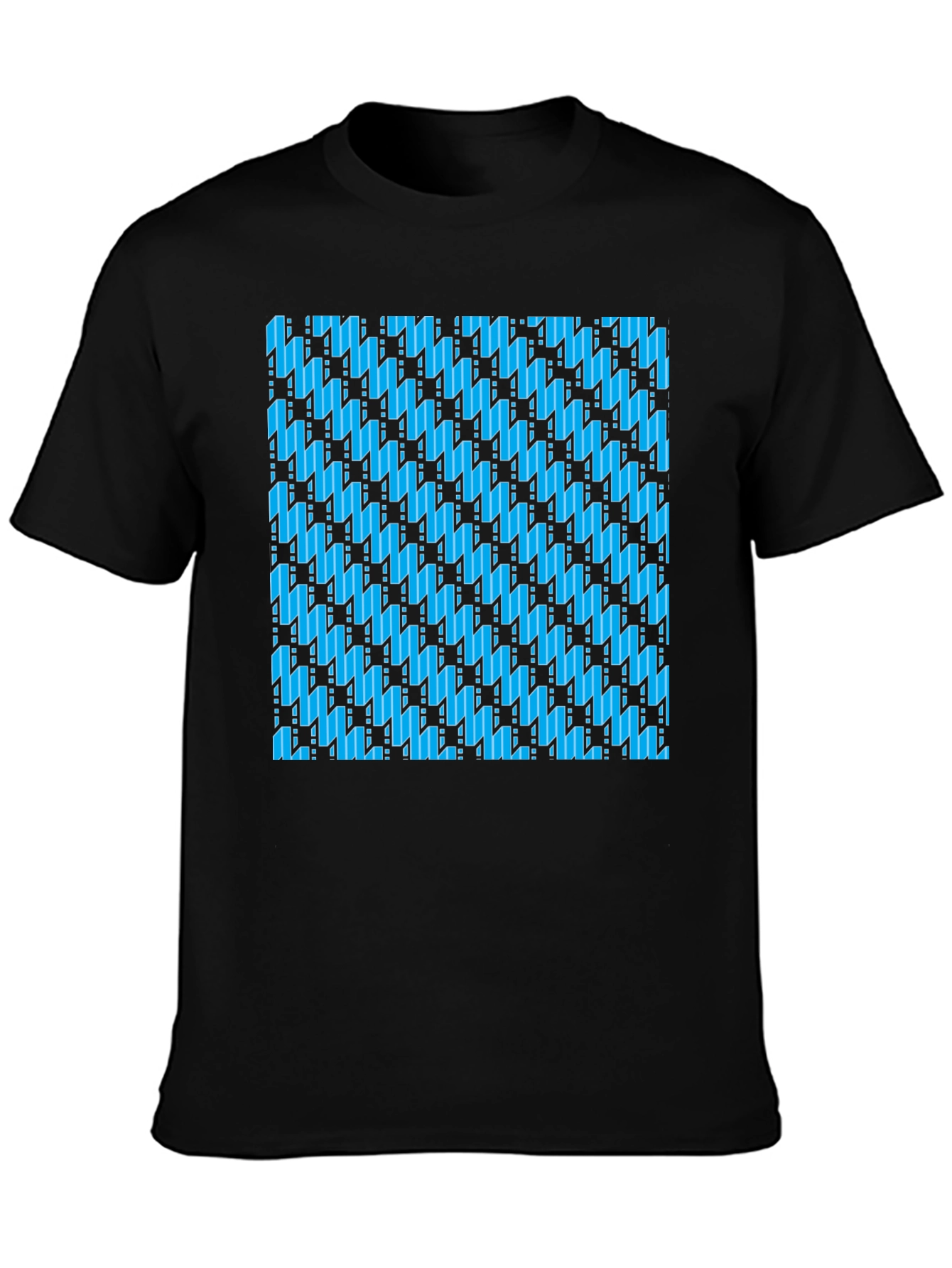 Blue Patterned Black T-Shirt