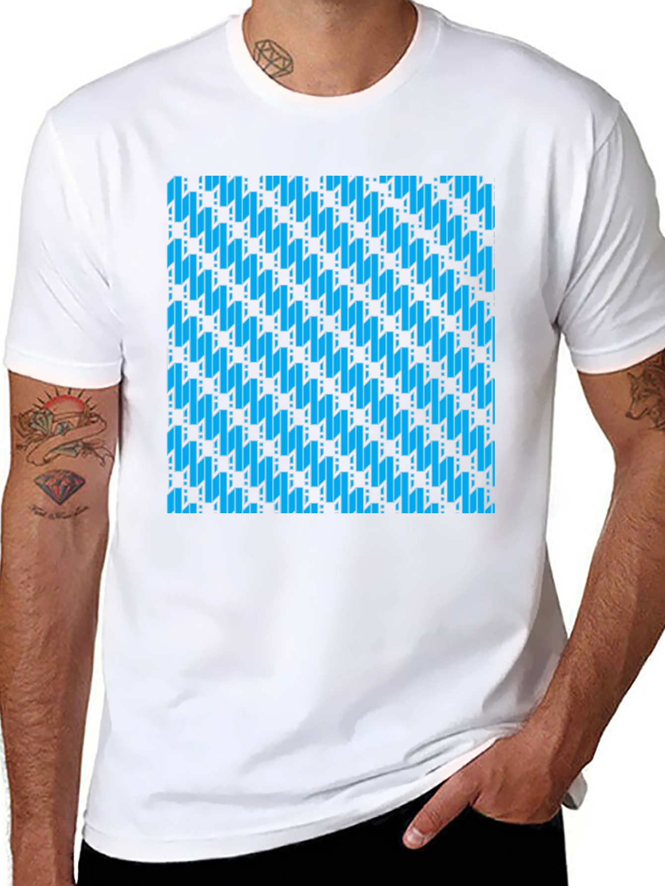 Blue Patterned Black T-Shirt