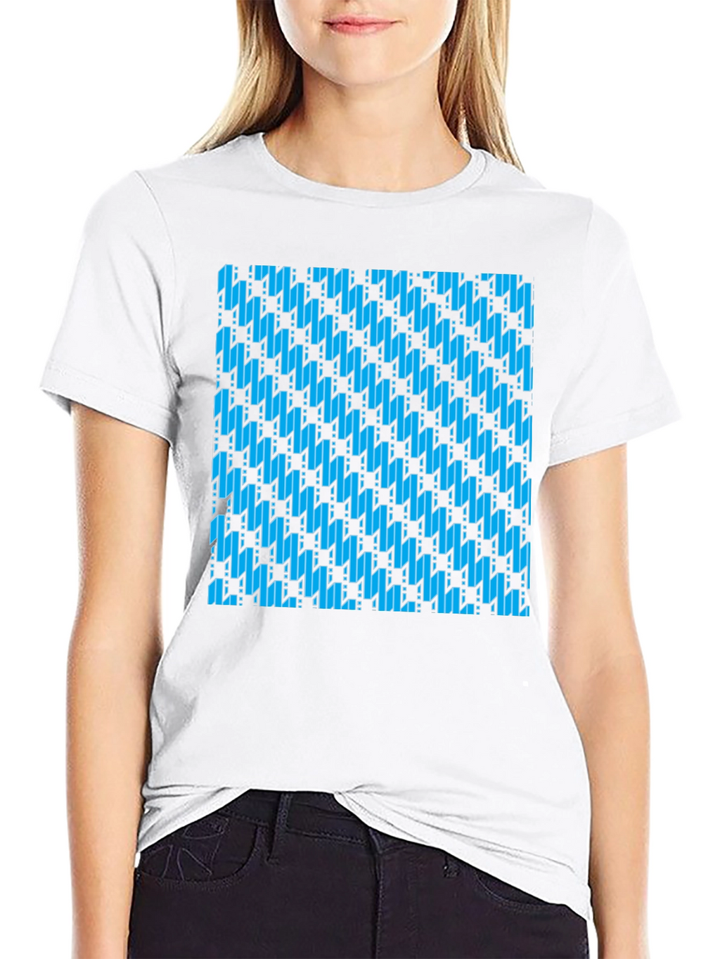 Blue Patterned Black T-Shirt