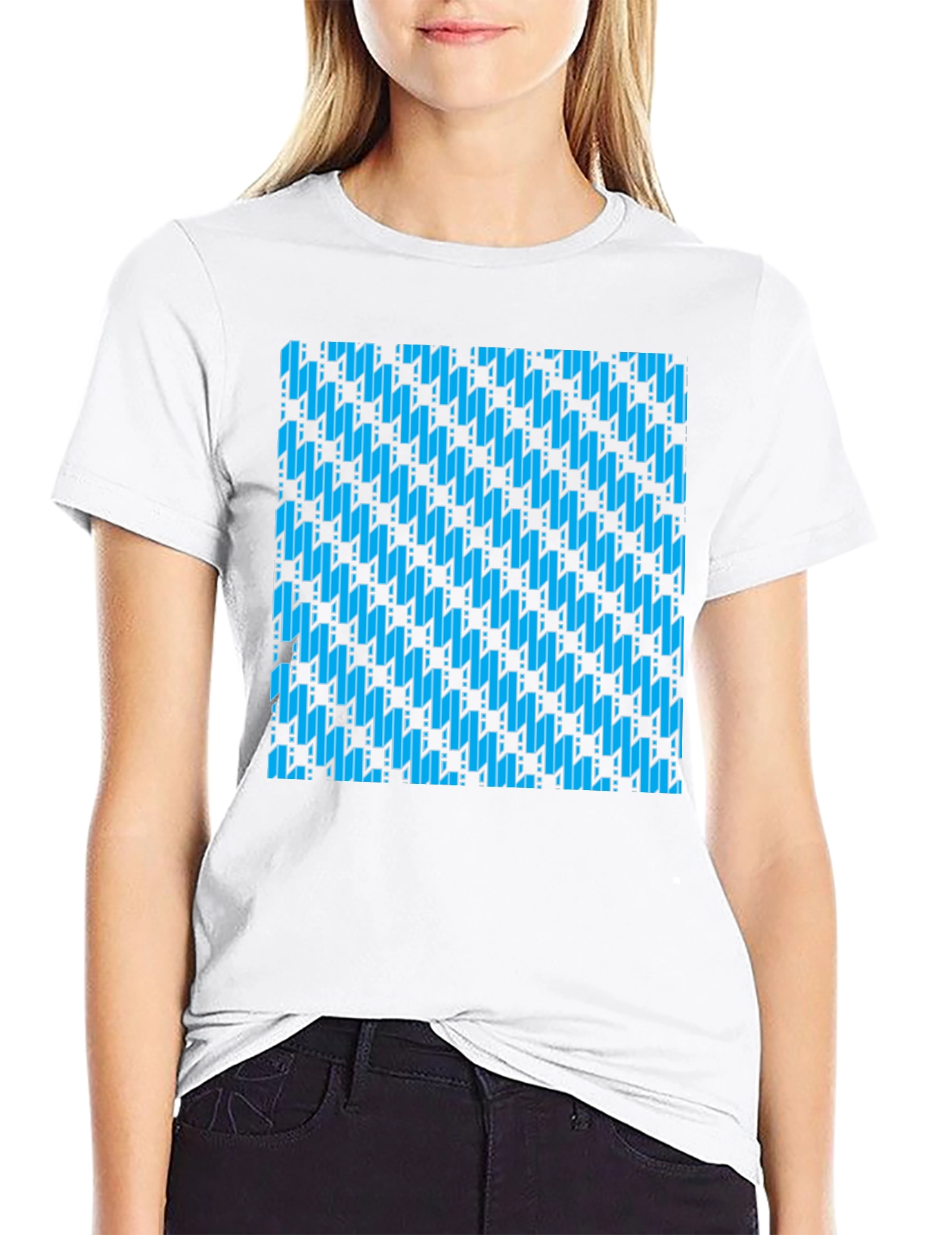 Blue Patterned Black T-Shirt