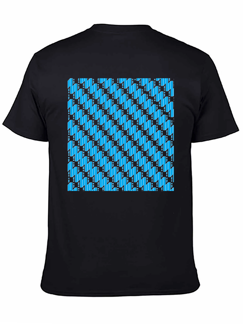 Blue Patterned Black T-Shirt