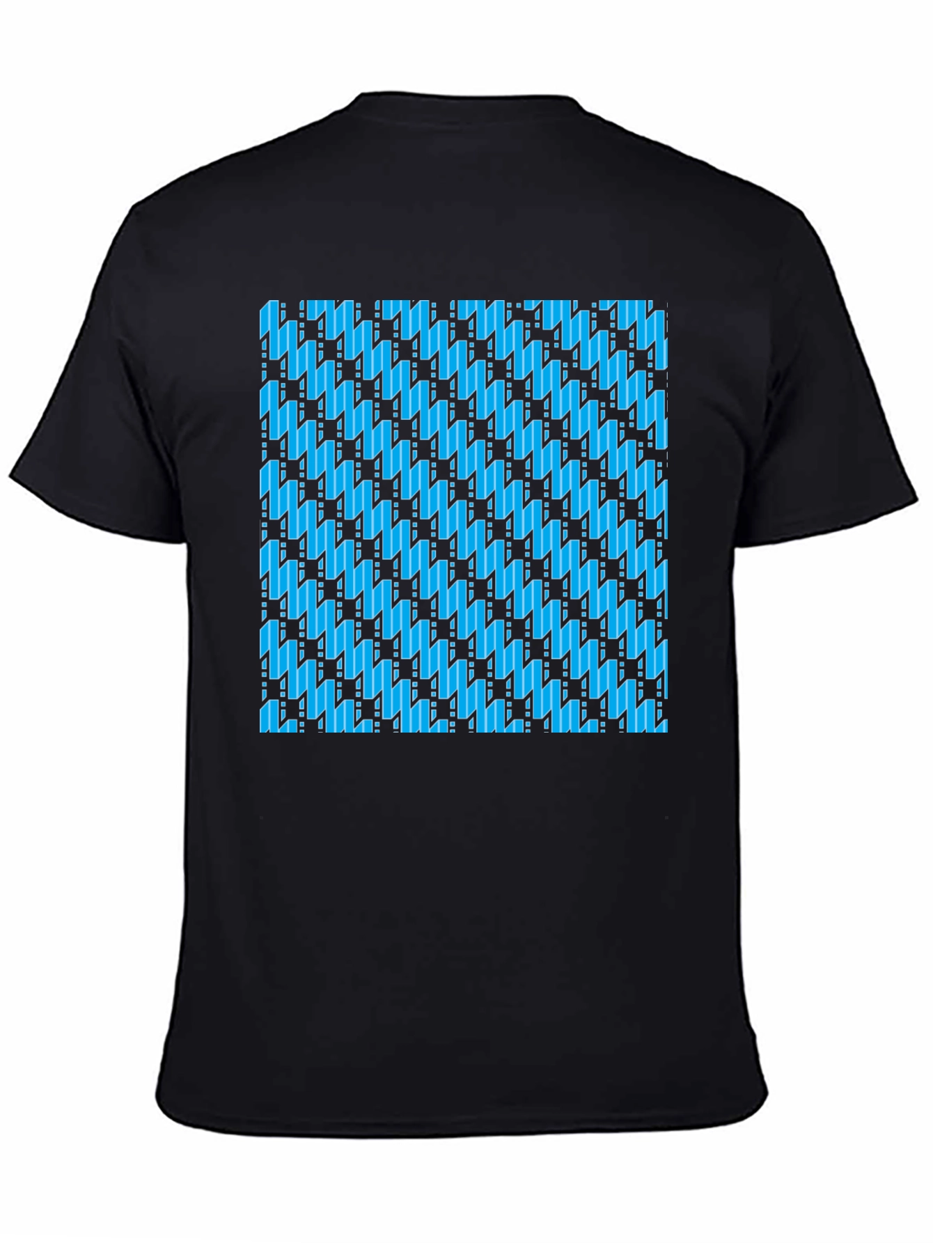 Blue Patterned Black T-Shirt