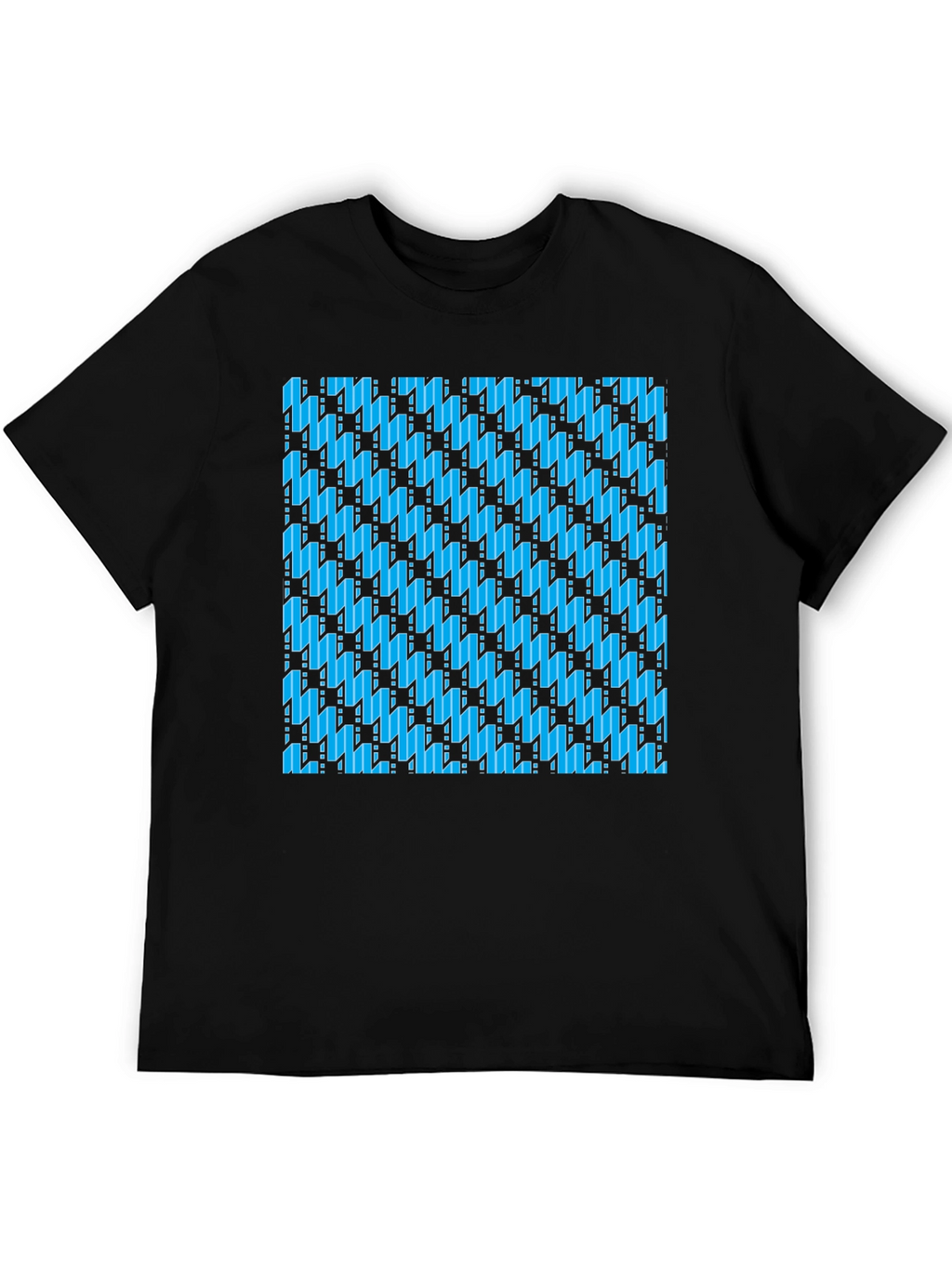Blue Patterned Black T-Shirt