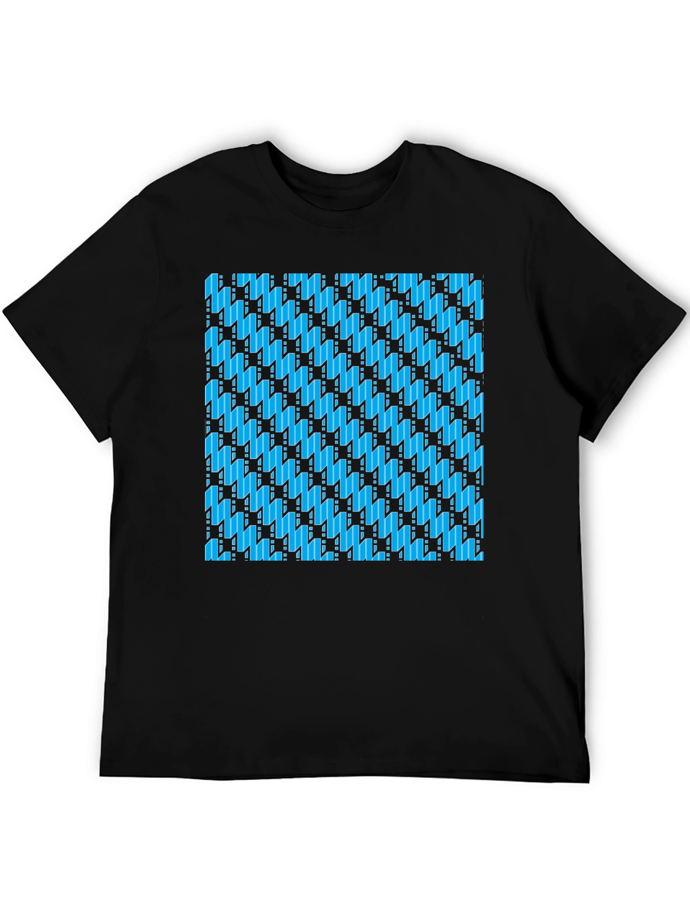 Blue Patterned Black T-Shirt