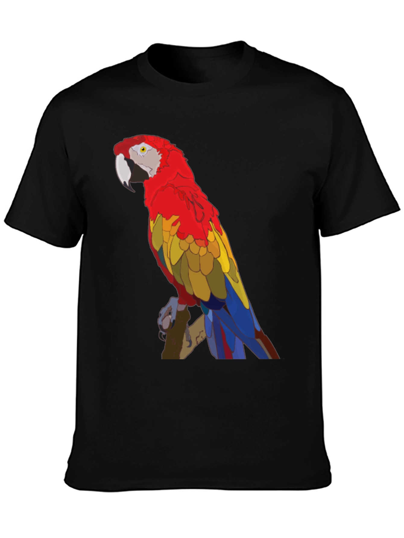 Vibrant Macaw Parrot Graphic Print Black T-Shirt