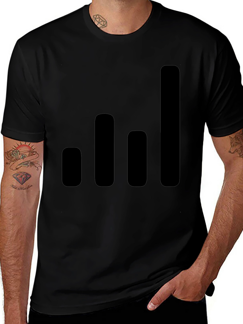 Modern Black T-Shirt with Graphic Bars Design