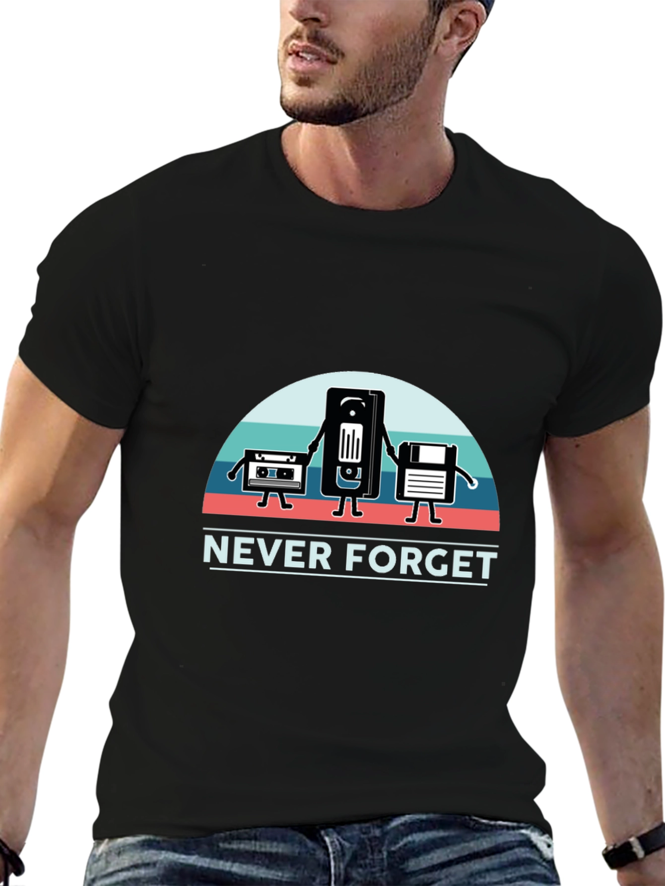 Never Forget Retro Media Black T-Shirt