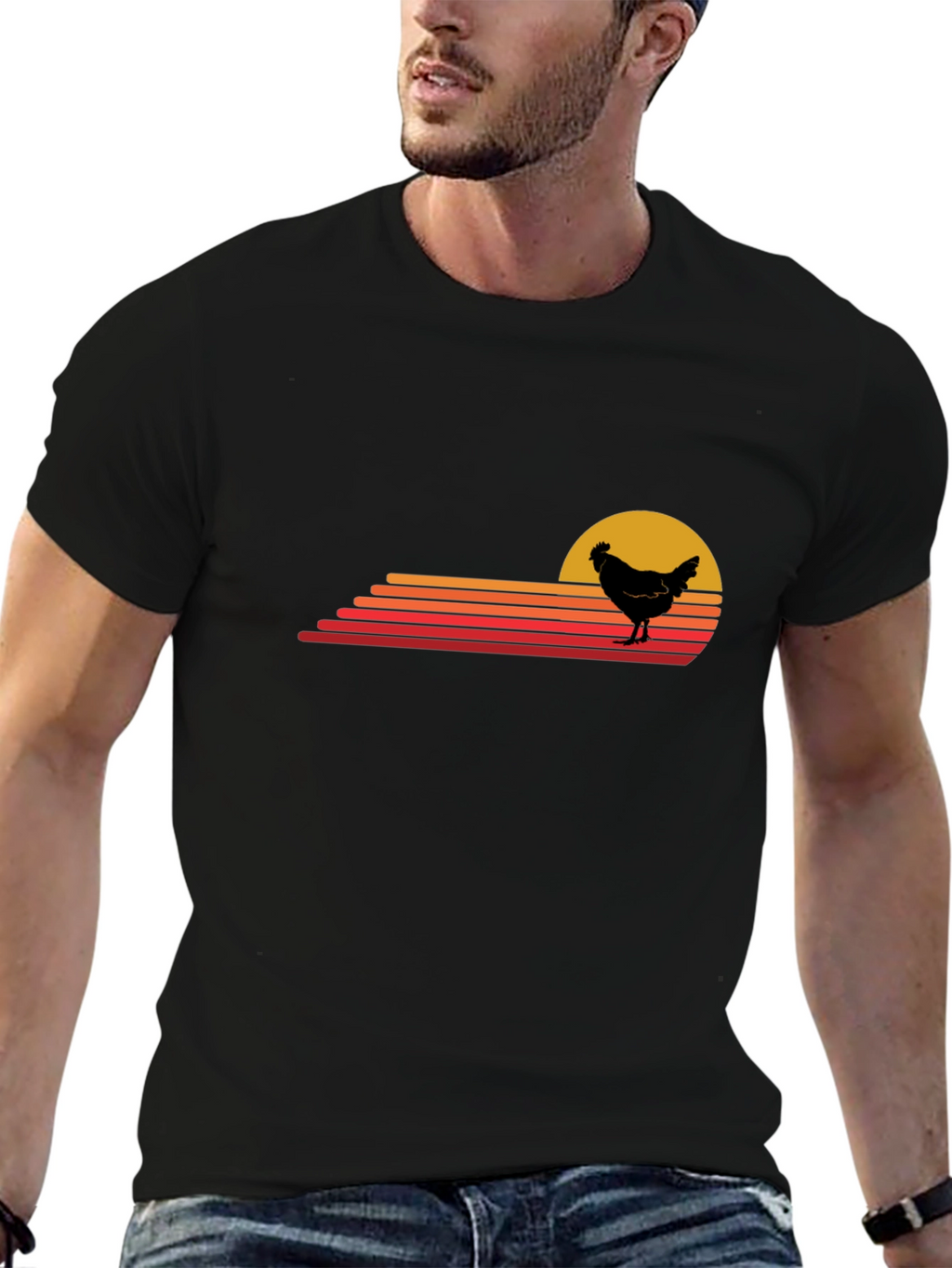 Retro Chicken Sunset T-Shirt - Black