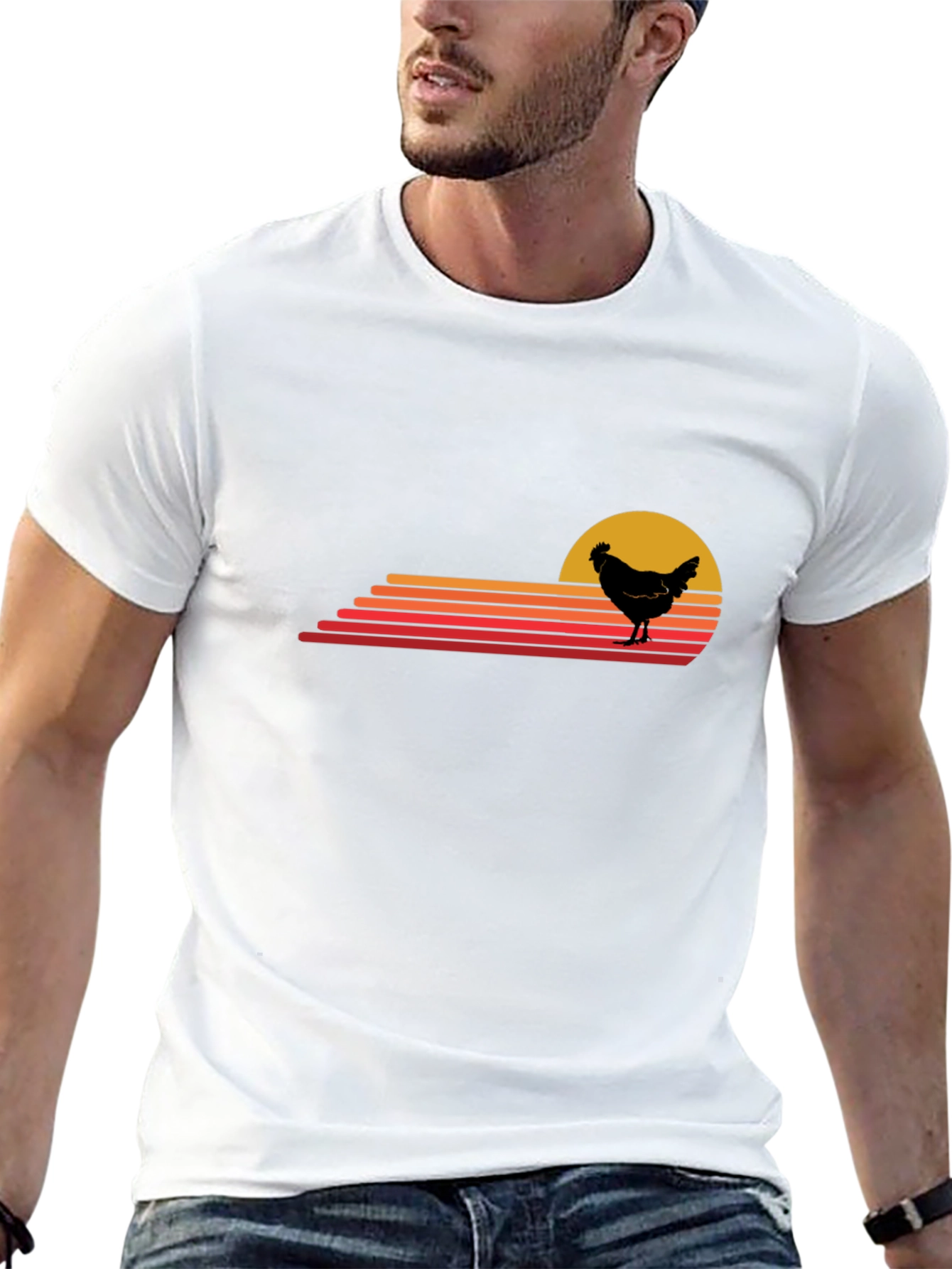 Retro Chicken Sunset T-Shirt - Black