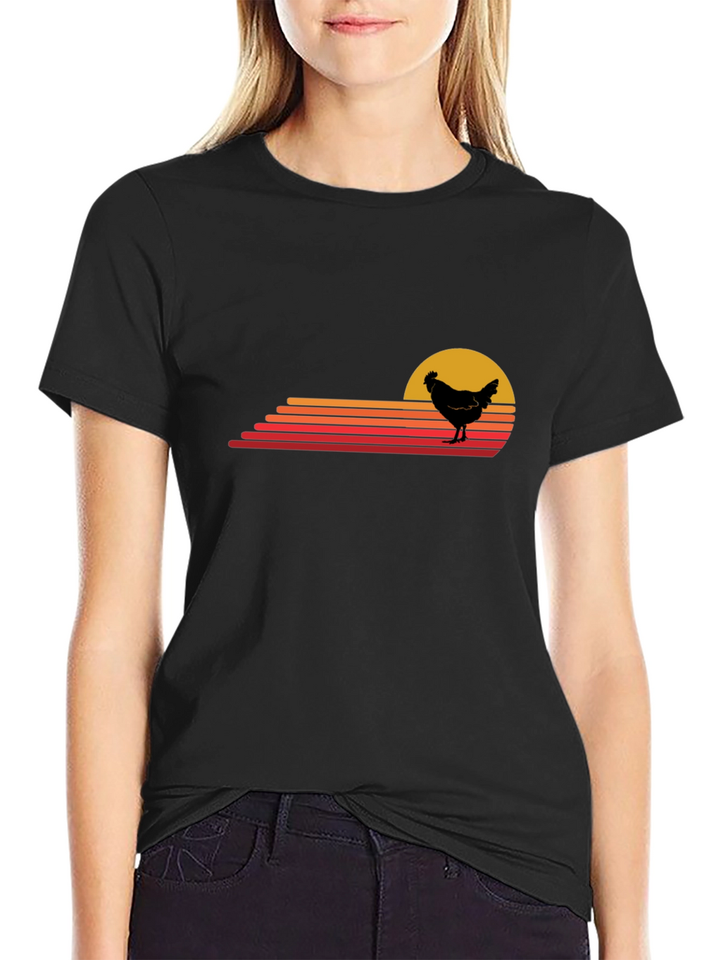 Retro Chicken Sunset T-Shirt - Black