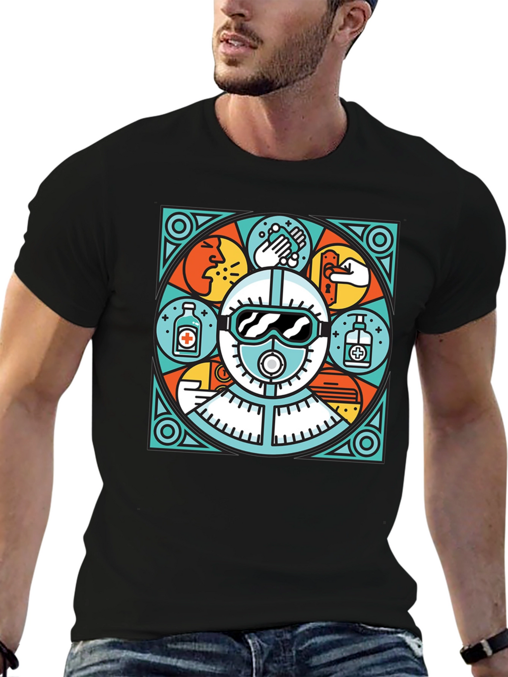 Unique Black T-Shirt with Safety Graphic