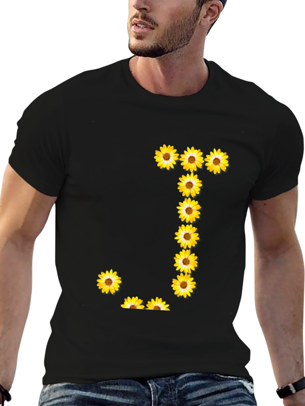 Sunflower Letter J Black T-Shirt