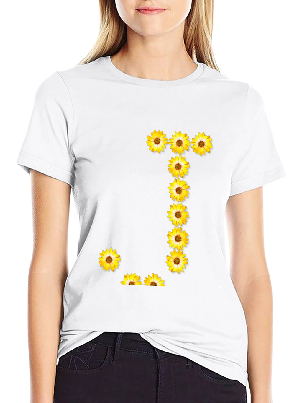 Sunflower Letter J Black T-Shirt