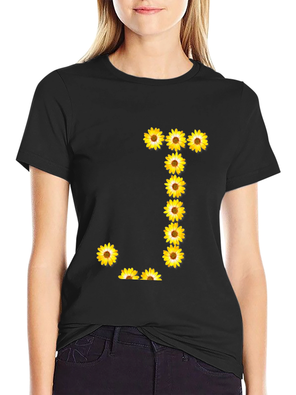 Sunflower Letter J Black T-Shirt