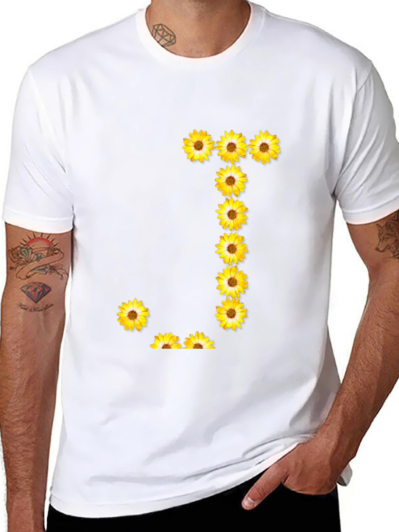 Sunflower Letter J Black T-Shirt