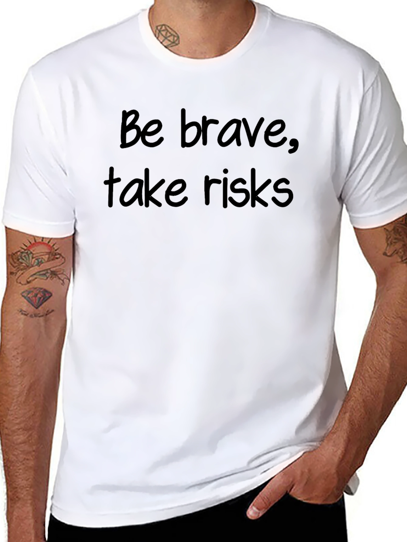 Be Brave Take Risks Graphic Tee - Black Cotton T-Shirt