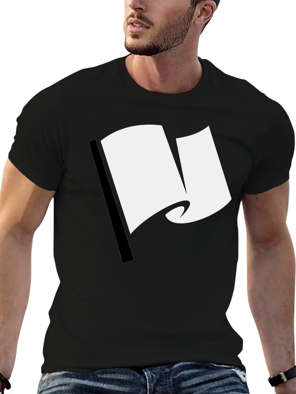 Black T-Shirt with White Flag Graphic Design
