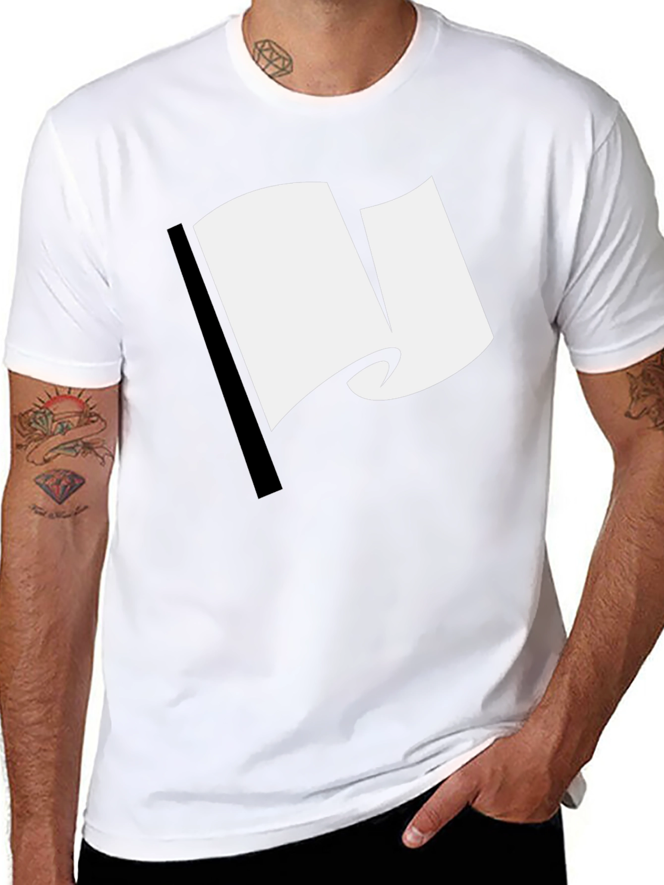 Black T-Shirt with White Flag Graphic Design