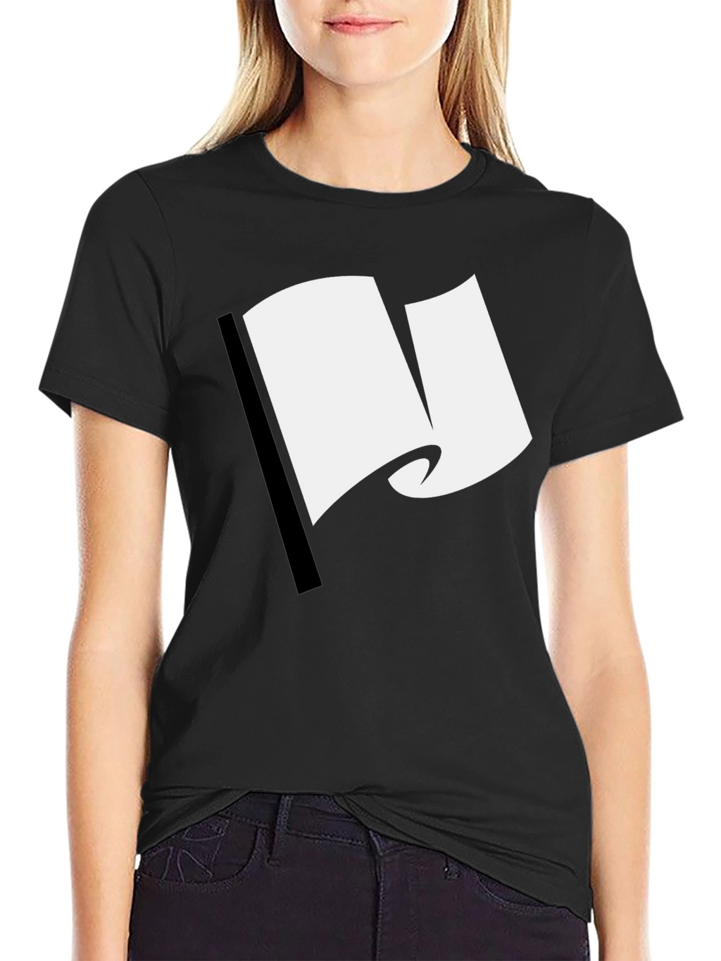 Black T-Shirt with White Flag Graphic Design
