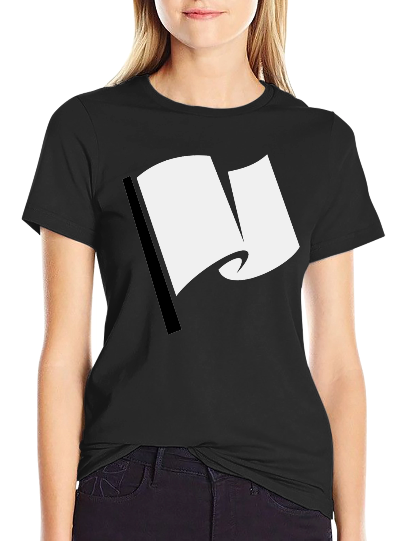 Black T-Shirt with White Flag Graphic Design
