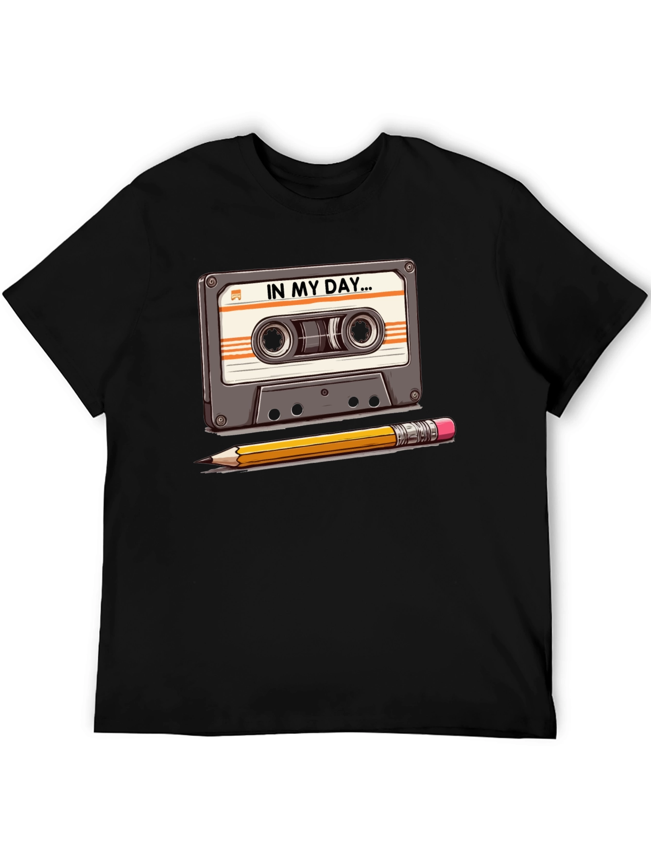 Retro Cassette Tape & Pencil T-Shirt - Old School Cool