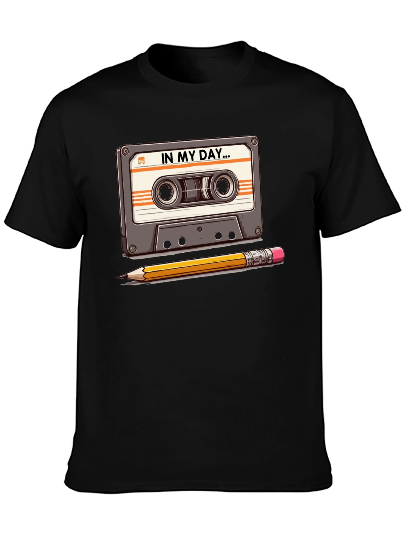 Retro Cassette Tape & Pencil T-Shirt - Old School Cool