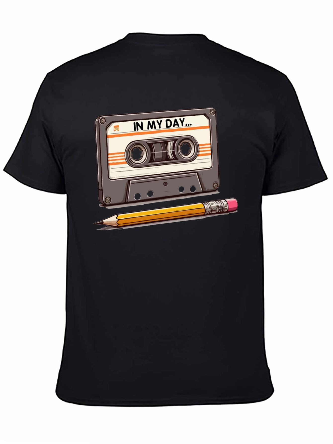 Retro Cassette Tape & Pencil T-Shirt - Old School Cool