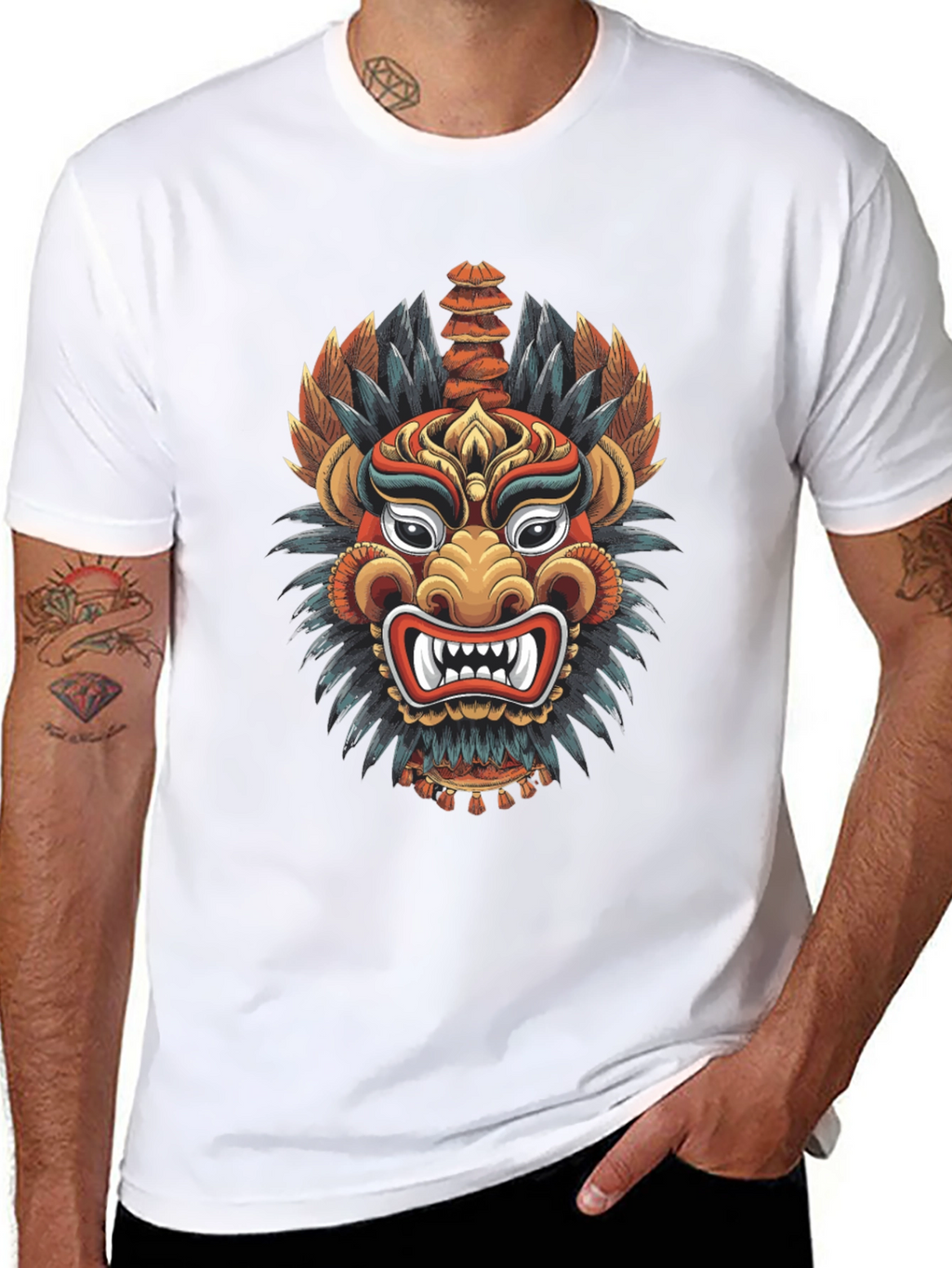 Dragon Mask Graphic Tee - Cool Design Soft Cotton