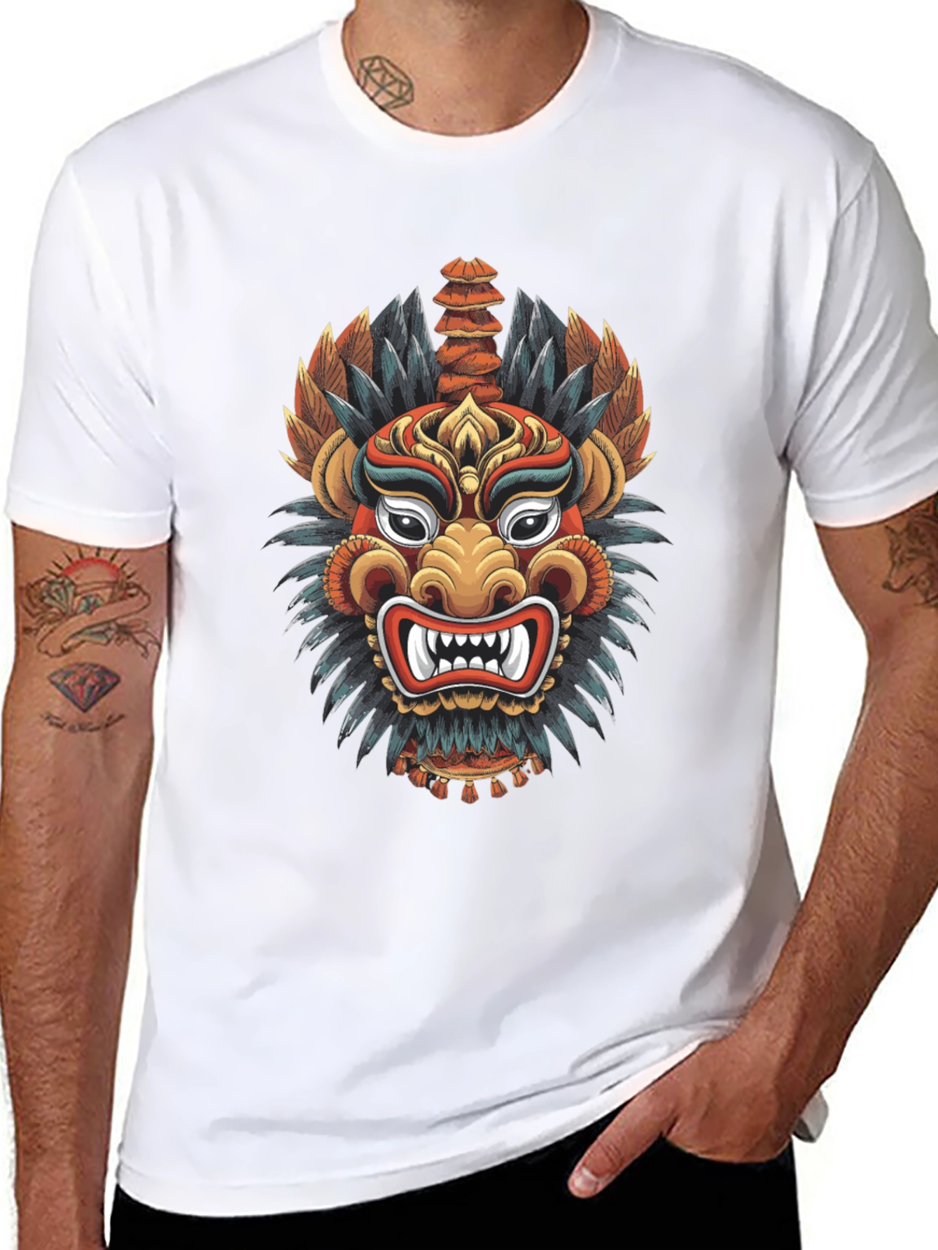Dragon Mask Graphic Tee - Cool Design Soft Cotton