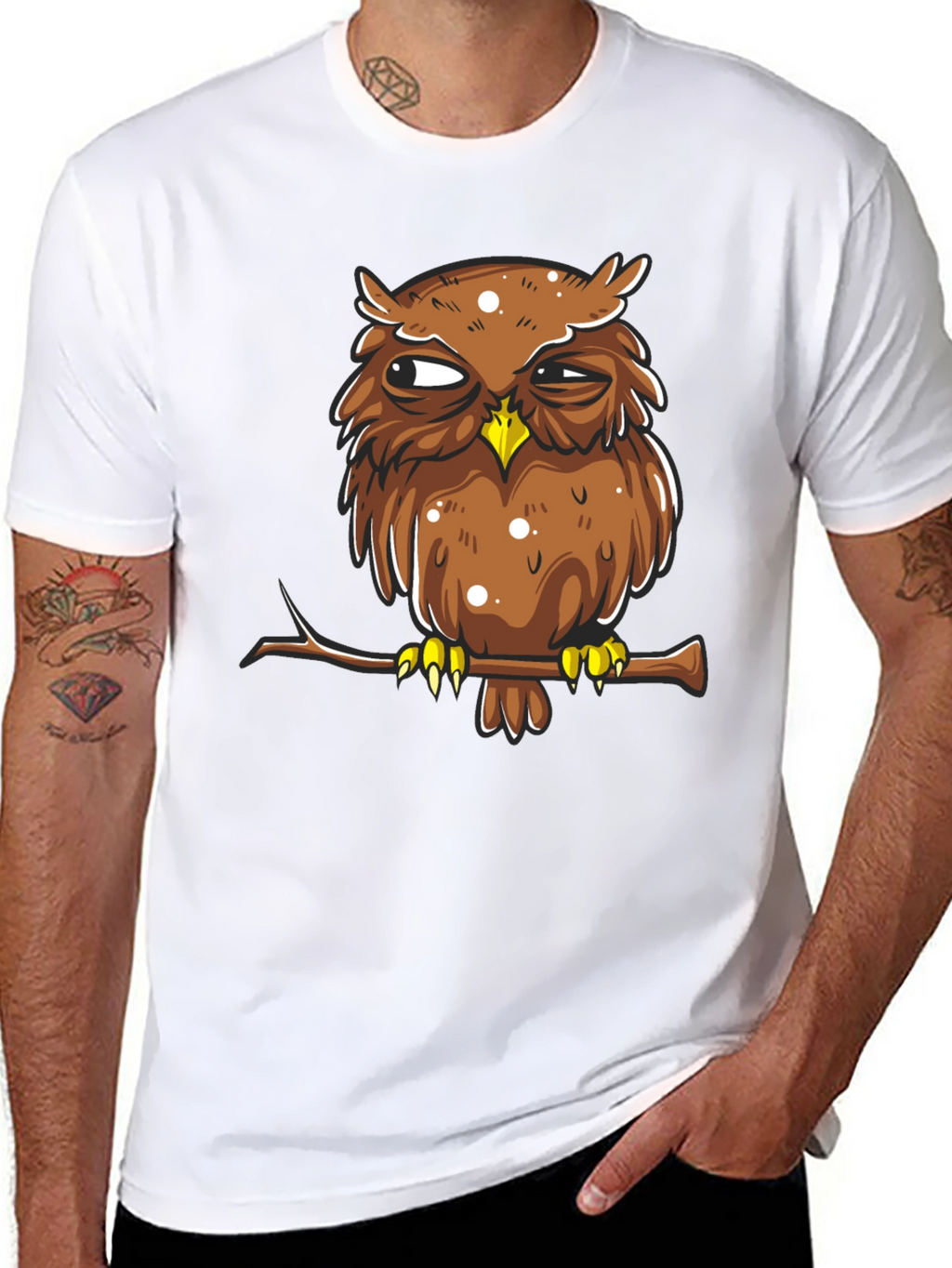 Grumpy Owl Graphic Tee - Mens Black Cotton T-Shirt