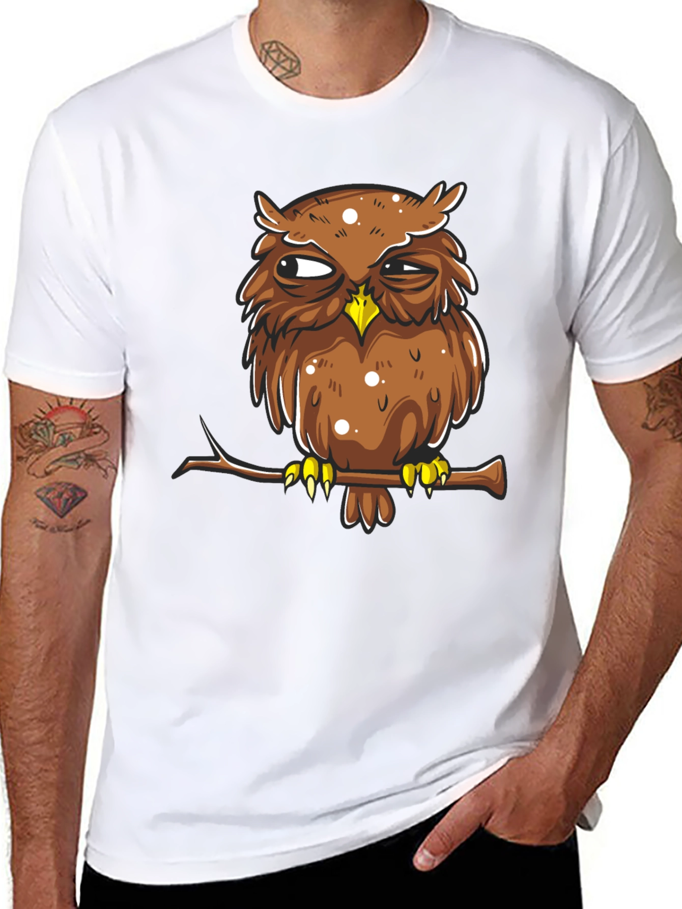 Grumpy Owl Graphic Tee - Mens Black Cotton T-Shirt