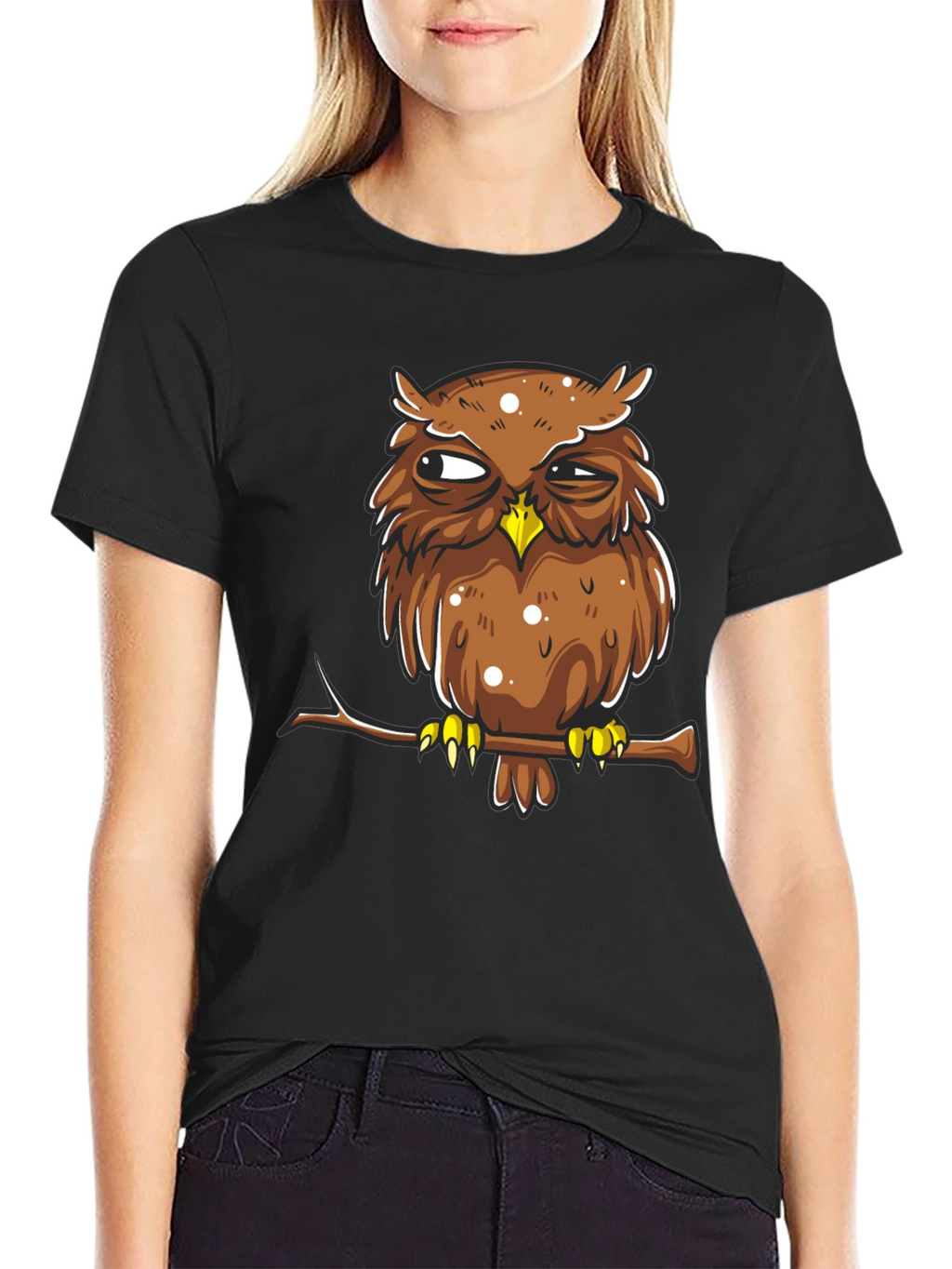 Grumpy Owl Graphic Tee - Mens Black Cotton T-Shirt