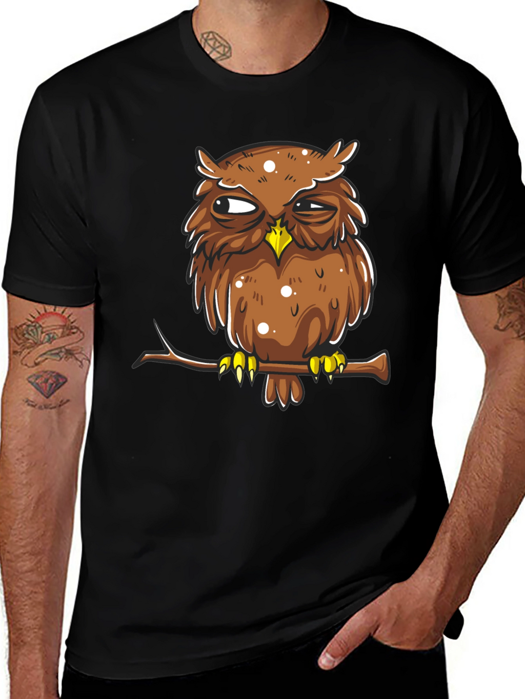 Grumpy Owl Graphic Tee - Mens Black Cotton T-Shirt