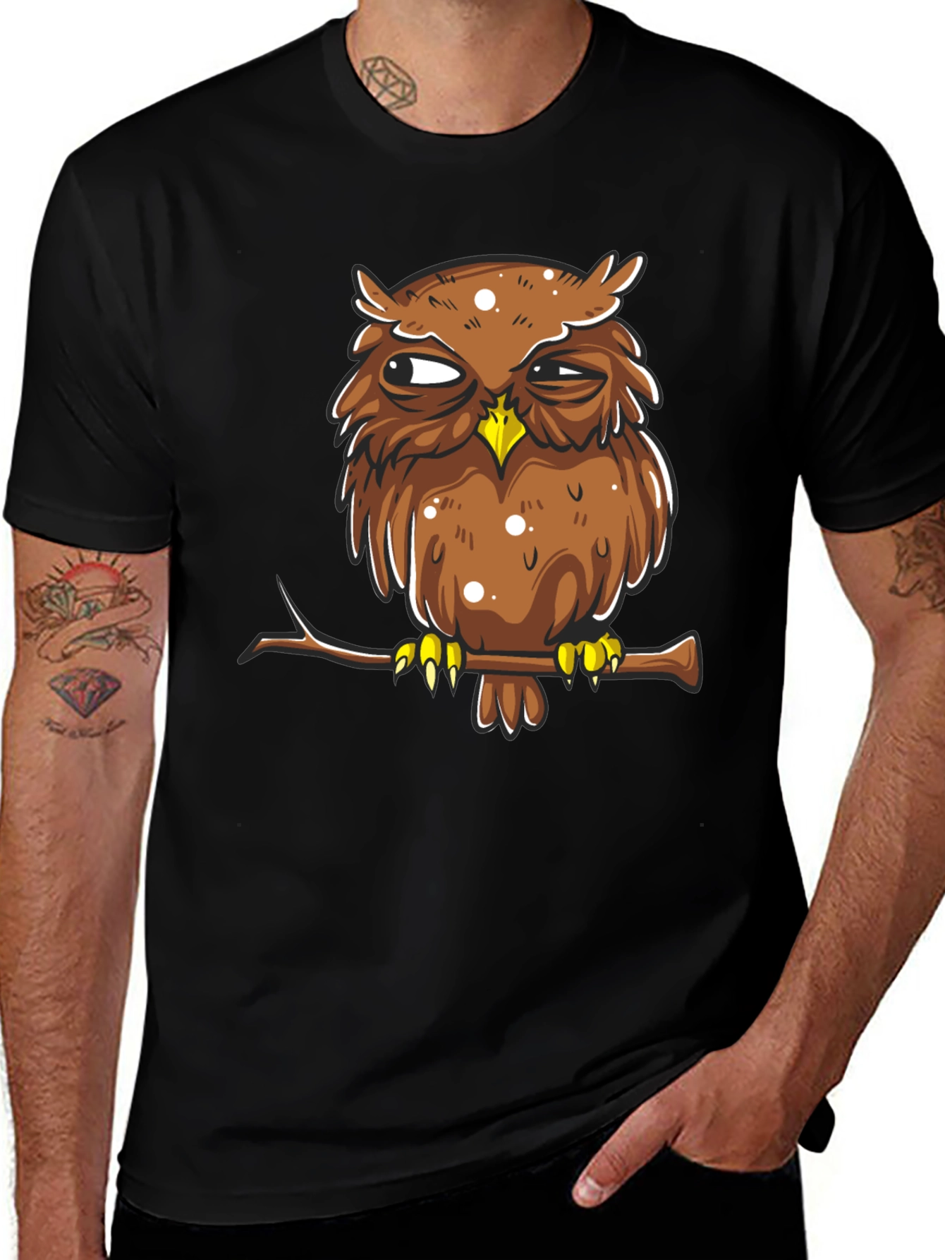 Grumpy Owl Graphic Tee - Mens Black Cotton T-Shirt
