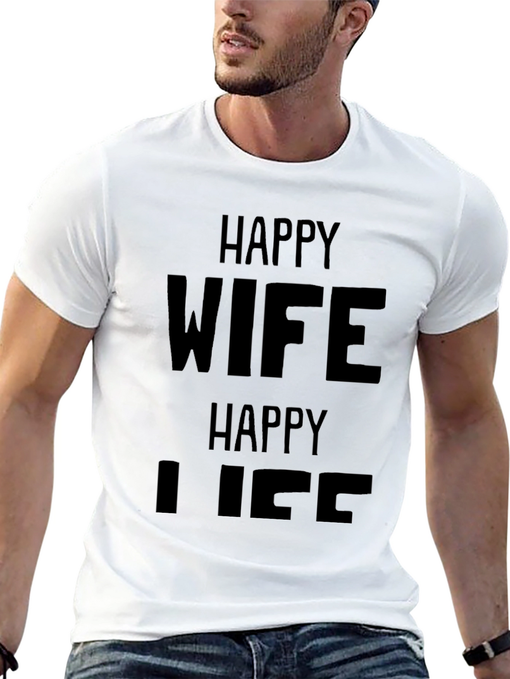 Happy Wife Happy Life Black Graphic T-Shirt