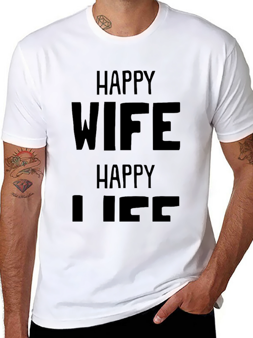 Happy Wife Happy Life Black Graphic T-Shirt