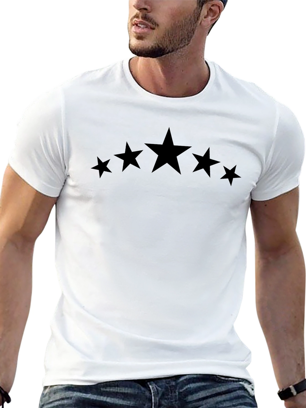 Black Five Star Crew Neck T-Shirt