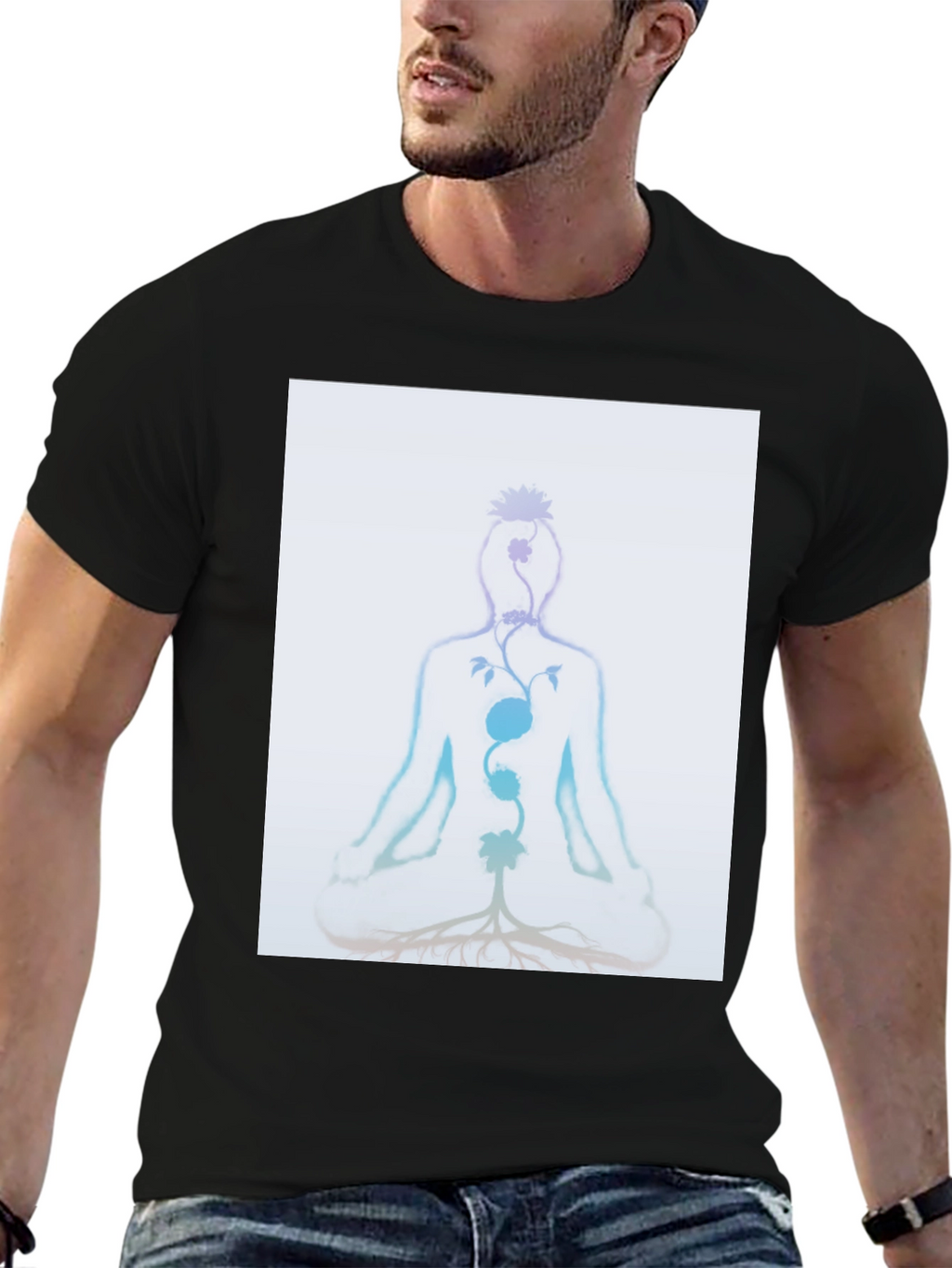 Chakra Meditation Tee - Spiritual Black T-Shirt