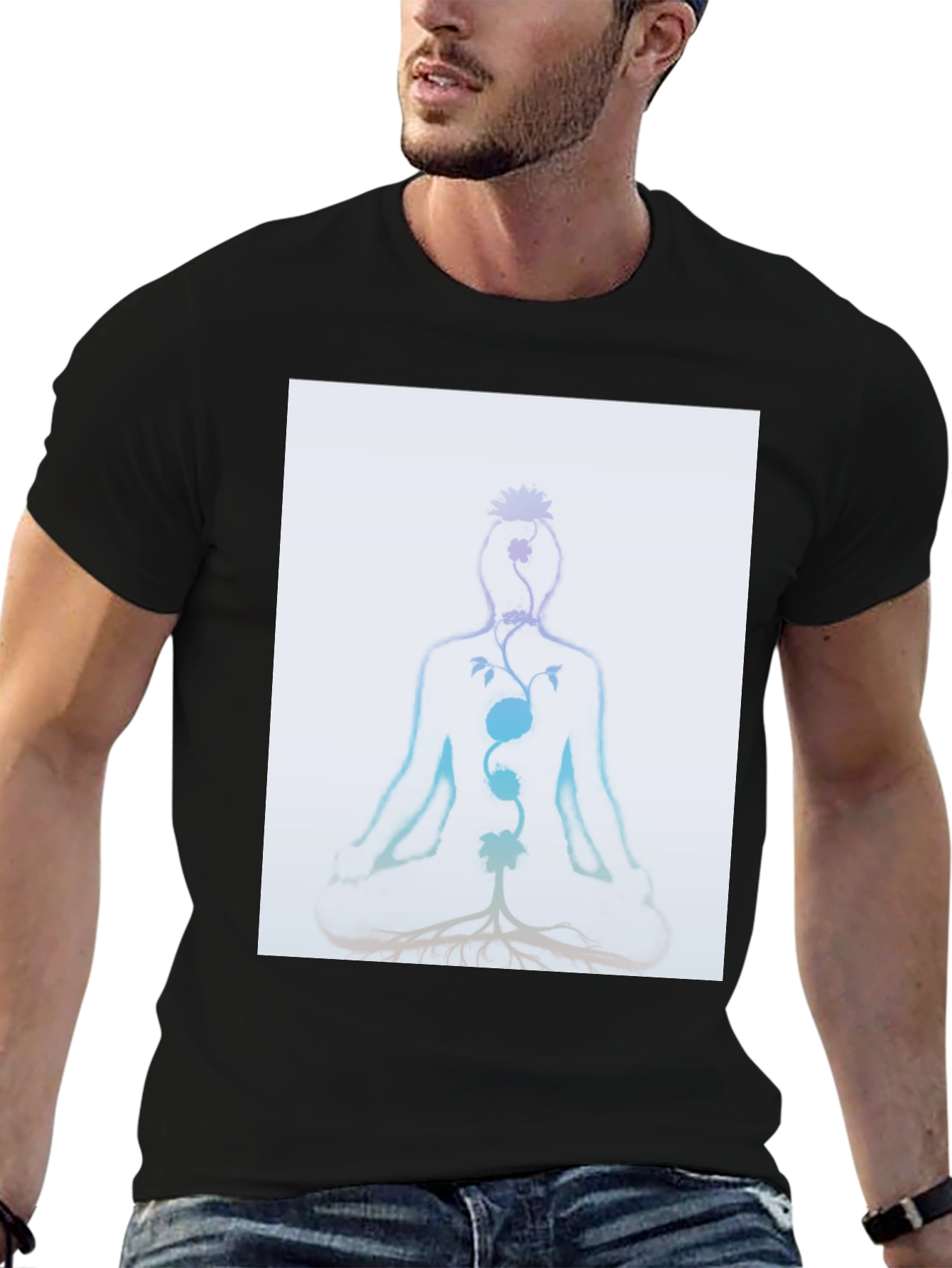 Chakra Meditation Tee - Spiritual Black T-Shirt