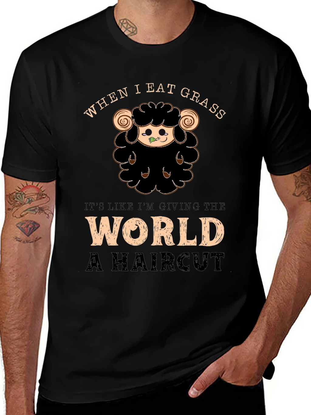 Funny Sheep Haircut T-Shirt - When I Eat Grass